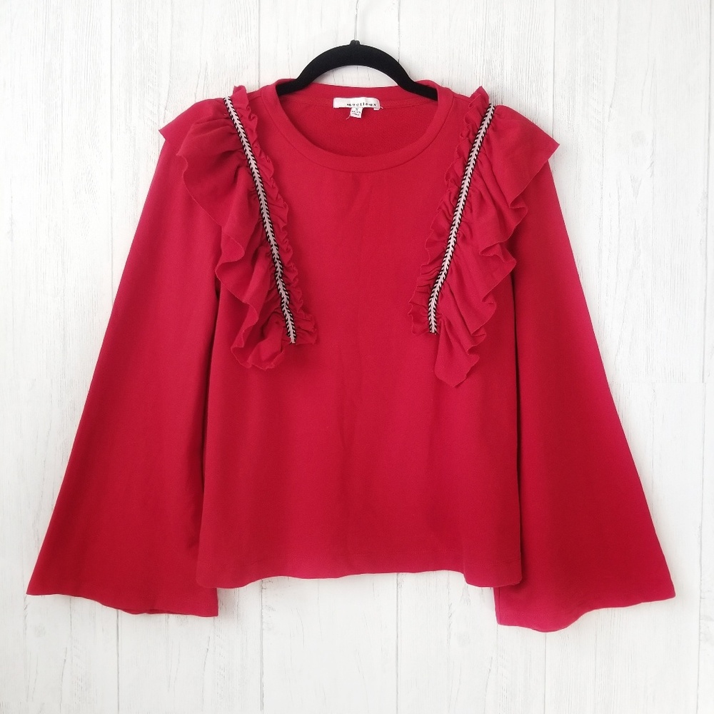 Moelleux Red Ruffle Bell Sleeve Sweater Size Small